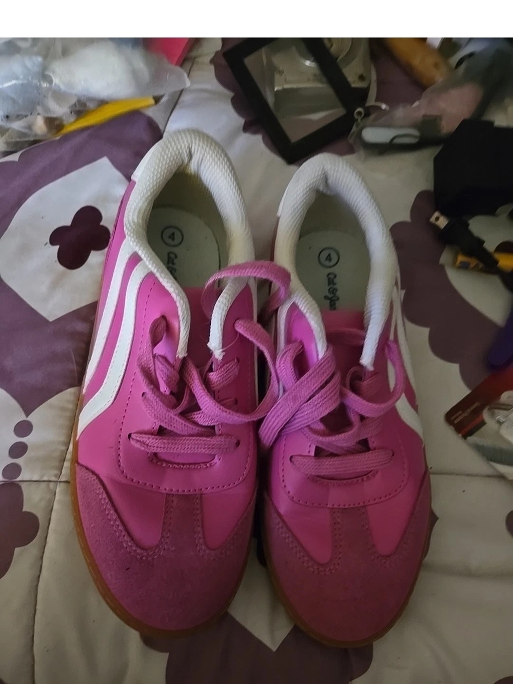Cat & JACK Pink Sneakers with White Stripes